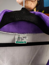 Load image into Gallery viewer, Vintage Diadora long sleeve shirt sport football jersey tricot white purple unisex men L
