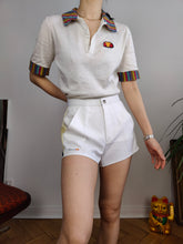 Load image into Gallery viewer, Vintage Ellesse polo shirt tennis cotton white pattern print short sleeve women S
