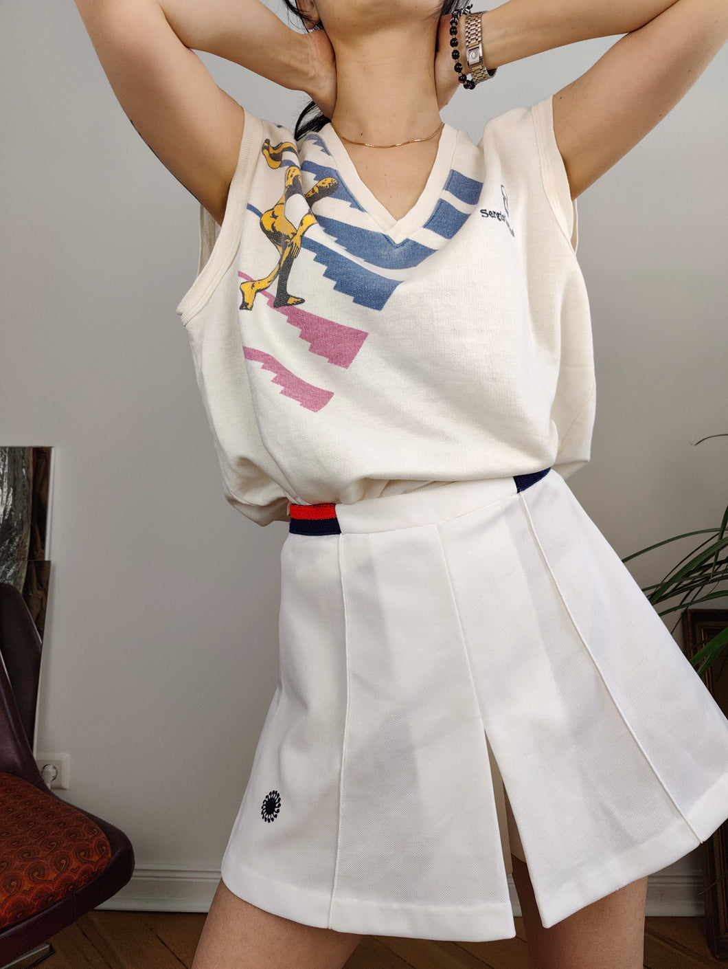 Vintage tennis skirt shorts skorts white sport mini women 44 XS