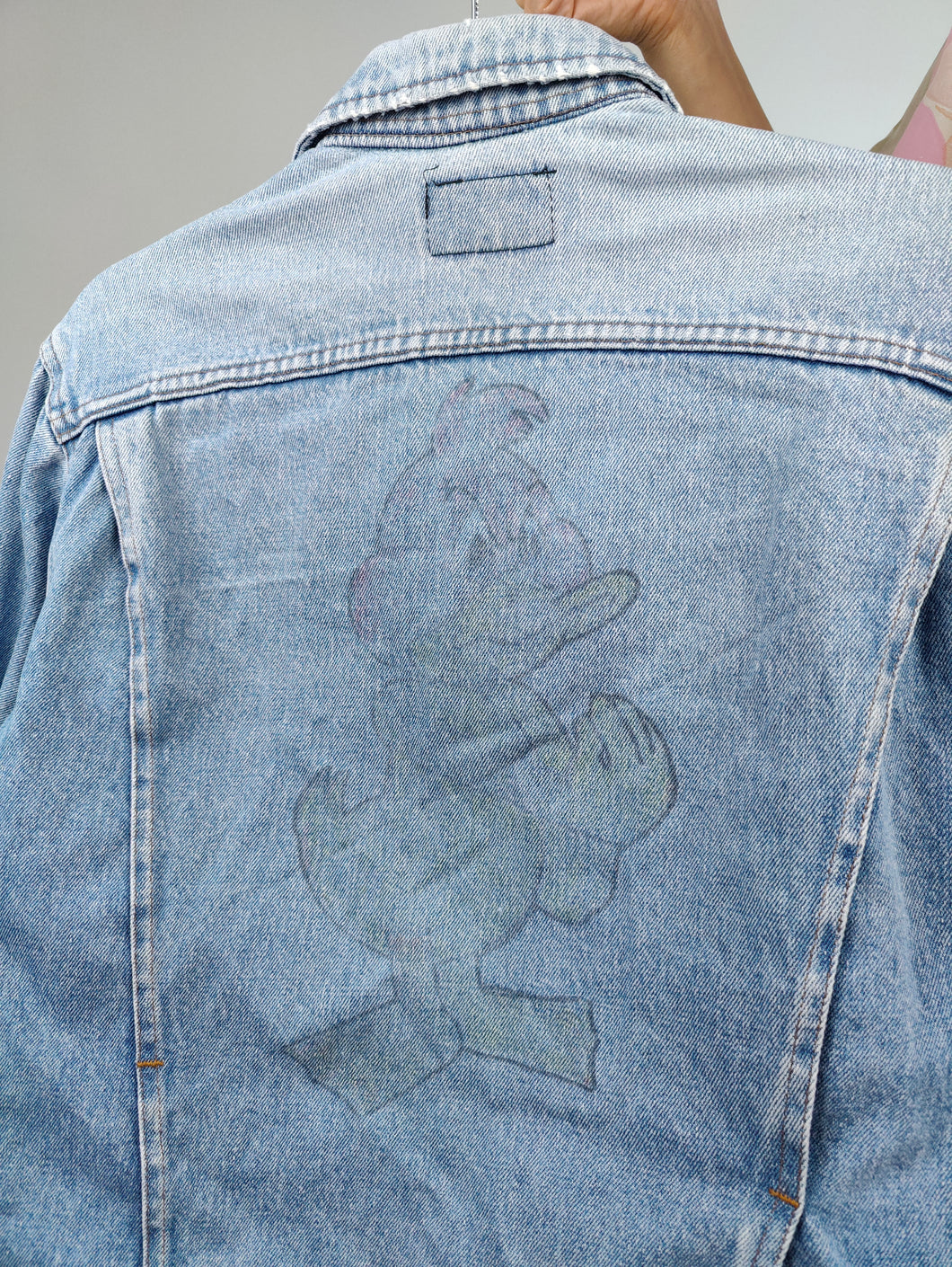 Vintage 90s denim jacket Rifle jeans light blue back print cartoon duck animal women S-M