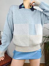 Load image into Gallery viewer, Vintage cotton mix blue knit knitted sweater light block pattern pullover jumper M
