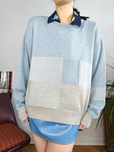 Load image into Gallery viewer, Vintage cotton mix blue knit knitted sweater light block pattern pullover jumper M
