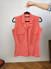 Load image into Gallery viewer, Vintage Laurent sleeveless blouse coral orange pink top button up shirt summer women 44 M
