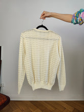 Load image into Gallery viewer, Vintage mohair cotton knit off white cream knitted sweater crochet pullover jumper S
