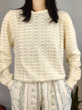 Load image into Gallery viewer, Vintage mohair cotton knit off white cream knitted sweater crochet pullover jumper S
