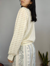 Load image into Gallery viewer, Vintage mohair cotton knit off white cream knitted sweater crochet pullover jumper S
