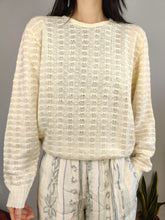 Load image into Gallery viewer, Vintage mohair cotton knit off white cream knitted sweater crochet pullover jumper S
