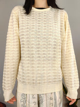 Load image into Gallery viewer, Vintage mohair cotton knit off white cream knitted sweater crochet pullover jumper S
