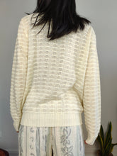 Load image into Gallery viewer, Vintage mohair cotton knit off white cream knitted sweater crochet pullover jumper S
