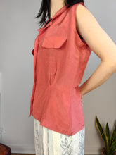 Load image into Gallery viewer, Vintage Laurent sleeveless blouse coral orange pink top button up shirt summer women 44 M
