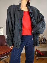 Load image into Gallery viewer, Vintage silk bomber jacket blouson blue light spring summer women unisex men L-XL
