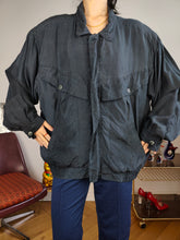 Load image into Gallery viewer, Vintage silk bomber jacket blouson blue light spring summer women unisex men L-XL
