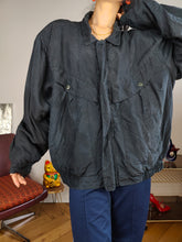 Load image into Gallery viewer, Vintage silk bomber jacket blouson blue light spring summer women unisex men L-XL
