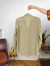 Load image into Gallery viewer, Vintage 100% silk blouse mint sage green long sleeve button up plain G Patrick S
