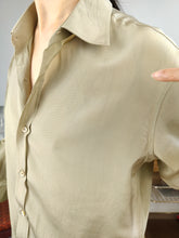 Load image into Gallery viewer, Vintage 100% silk blouse mint sage green long sleeve button up plain G Patrick S
