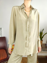 Load image into Gallery viewer, Vintage 100% silk blouse mint sage green long sleeve button up plain G Patrick S
