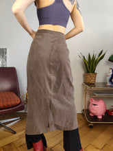 Load image into Gallery viewer, Vintage silk skirt brown button up midi long 48 M-L

