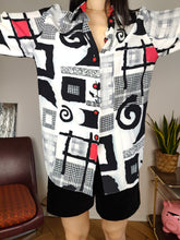 Load image into Gallery viewer, Vintage viscose shirt blouse white black crazy print pattern long sleeve button up Incognito S-M
