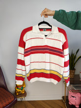 Load image into Gallery viewer, Vintage knit polo collar sweater knitted top pullover jumper white red stripes XS-S

