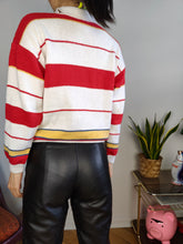 Load image into Gallery viewer, Vintage knit polo collar sweater knitted top pullover jumper white red stripes XS-S
