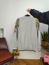 Load image into Gallery viewer, Vintage 90s sweatshirt grey print pattern sport sweater pullover jumper quarter zip M
