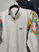 Load image into Gallery viewer, Vintage 90s sweatshirt grey print pattern sport sweater pullover jumper quarter zip M
