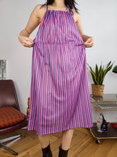 Load image into Gallery viewer, Vintage dress stripes print pattern pink purple spaghetti straps summer S
