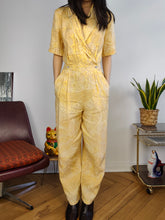 Load image into Gallery viewer, Vintage viscose jumpsuit viscose yellow print pattern overall onesie EU38 S
