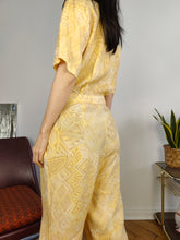 Load image into Gallery viewer, Vintage viscose jumpsuit viscose yellow print pattern overall onesie EU38 S
