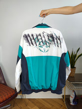 Load image into Gallery viewer, Vintage track sport jacket sports white green blue Let´s Jet women unisex men M
