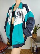 Load image into Gallery viewer, Vintage track sport jacket sports white green blue Let´s Jet women unisex men M
