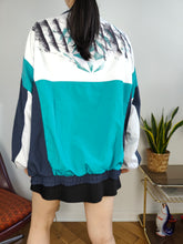 Load image into Gallery viewer, Vintage track sport jacket sports white green blue Let´s Jet women unisex men M
