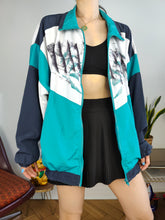 Load image into Gallery viewer, Vintage track sport jacket sports white green blue Let´s Jet women unisex men M
