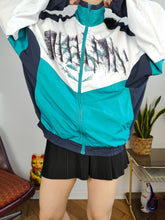 Load image into Gallery viewer, Vintage track sport jacket sports white green blue Let´s Jet women unisex men M
