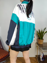 Load image into Gallery viewer, Vintage track sport jacket sports white green blue Let´s Jet women unisex men M
