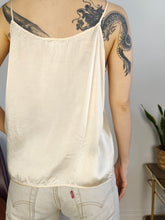 Load image into Gallery viewer, Vintage 100% silk embroidery spaghetti strap top off white ecru beige M-L
