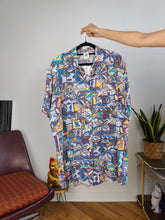 Load image into Gallery viewer, Vintage viscose shirt print crazy pattern purple short sleeve New Fast men unisex XL
