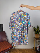 Load image into Gallery viewer, Vintage viscose shirt print crazy pattern purple short sleeve New Fast men unisex XL

