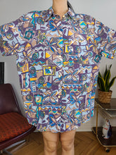 Load image into Gallery viewer, Vintage viscose shirt print crazy pattern purple short sleeve New Fast men unisex XL
