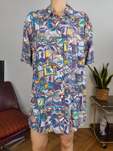Load image into Gallery viewer, Vintage viscose shirt print crazy pattern purple short sleeve New Fast men unisex XL
