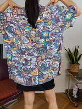 Load image into Gallery viewer, Vintage viscose shirt print crazy pattern purple short sleeve New Fast men unisex XL
