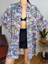 Load image into Gallery viewer, Vintage viscose shirt print crazy pattern purple short sleeve New Fast men unisex XL
