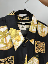 Load image into Gallery viewer, Vintage shirt print crazy pattern black palmtree pineapple animal wonen men unisex 50 XL

