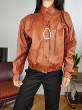 Load image into Gallery viewer, Vintage 100% leather jacket brown orange red coat women S
