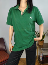 Load image into Gallery viewer, Vintage Burberry Brit polo shirt short sleeve green cotton nova check designer unisex men M-L
