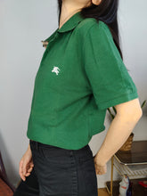 Load image into Gallery viewer, Vintage Burberry Brit polo shirt short sleeve green cotton nova check designer unisex men M-L
