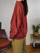 Load image into Gallery viewer, Vintage 100% suede leather bomber jacket red coat unisex women men 50 M-L
