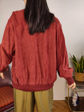Load image into Gallery viewer, Vintage 100% suede leather bomber jacket red coat unisex women men 50 M-L
