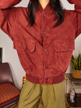 Load image into Gallery viewer, Vintage 100% suede leather bomber jacket red coat unisex women men 50 M-L
