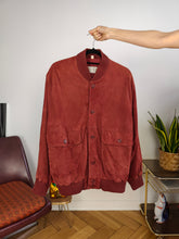 Load image into Gallery viewer, Vintage 100% suede leather bomber jacket red coat unisex women men 50 M-L
